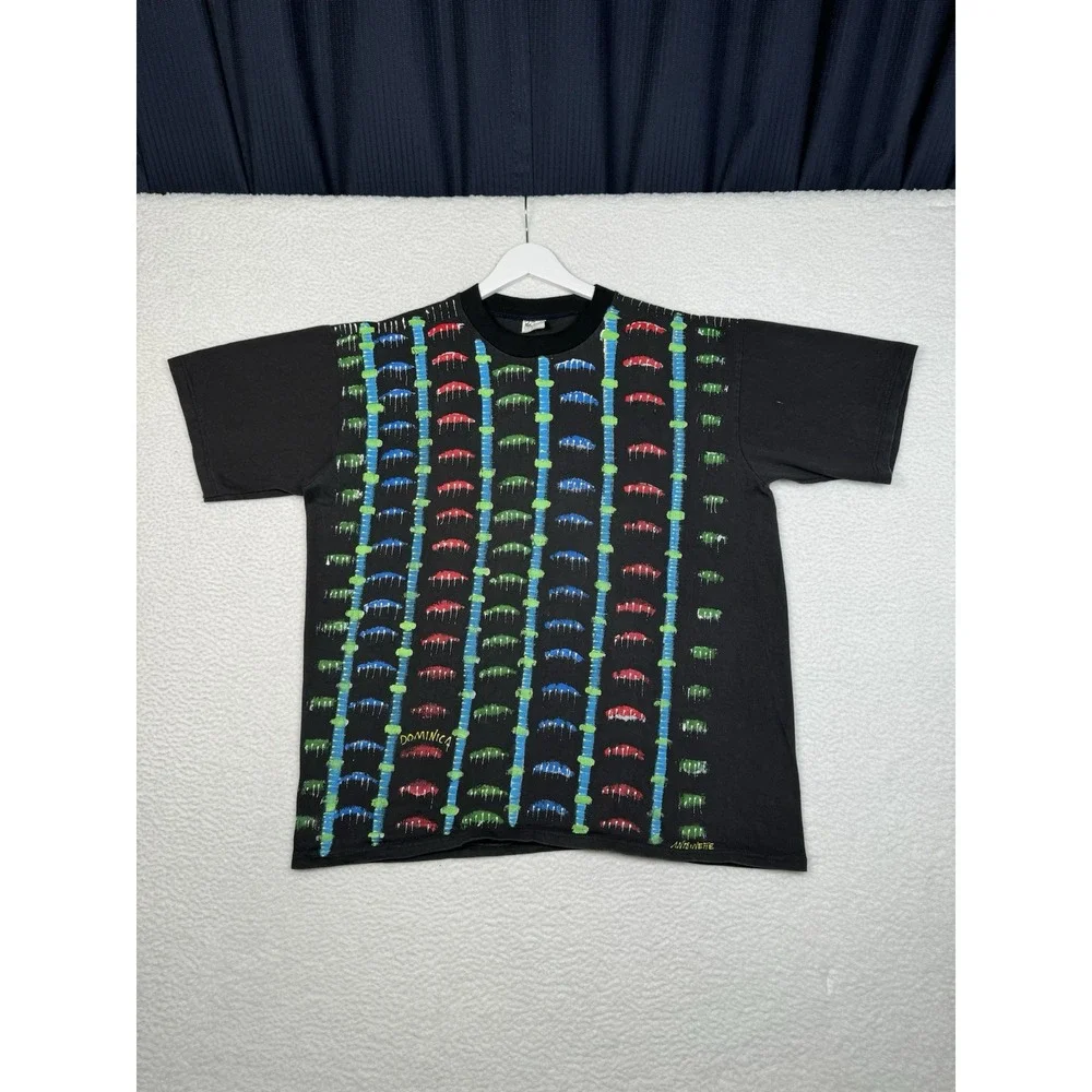 Vintage Art Hand Pained Shirt Striped Geometric Graphics - Men's XL/L